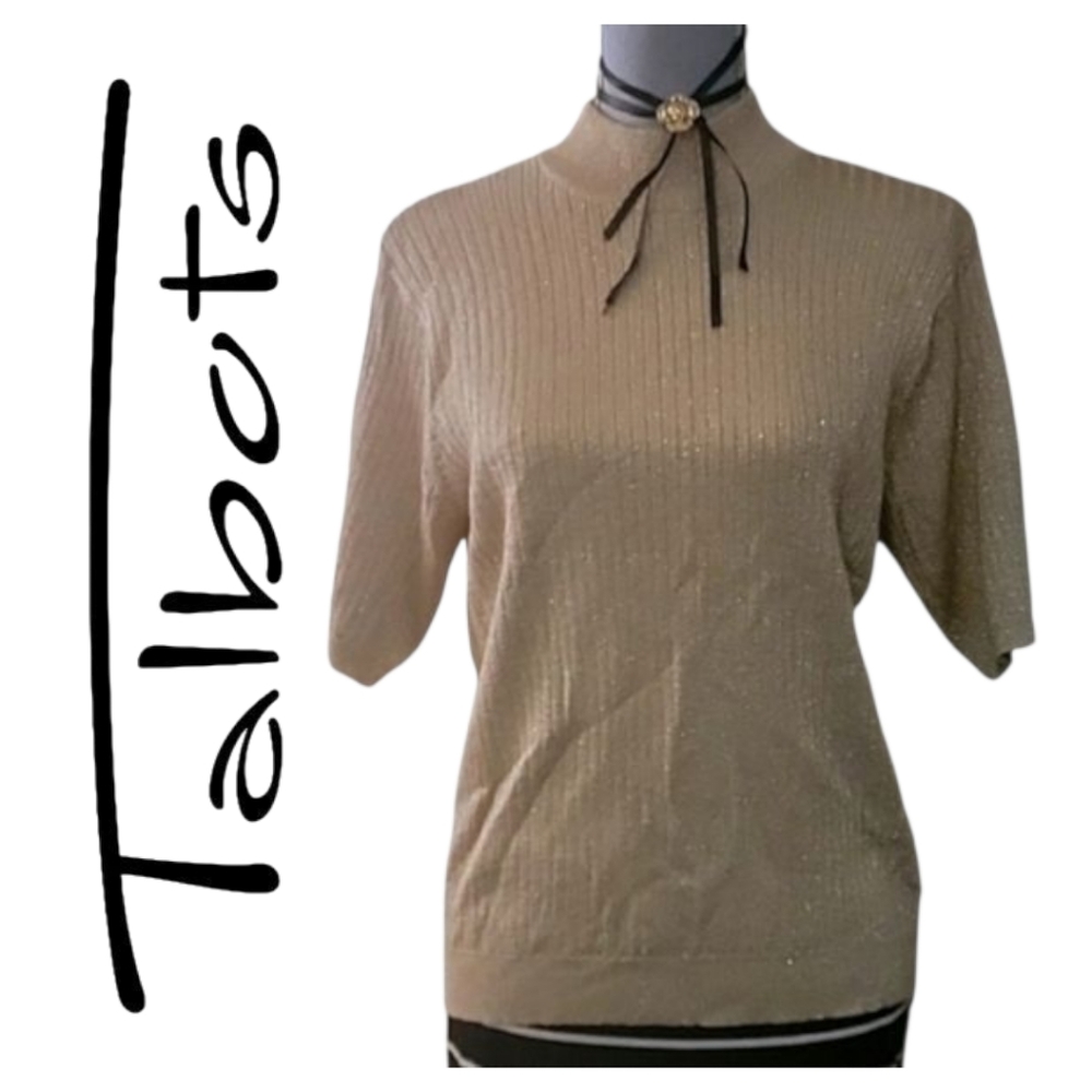 Talbots knitted metallic gold blouse size large